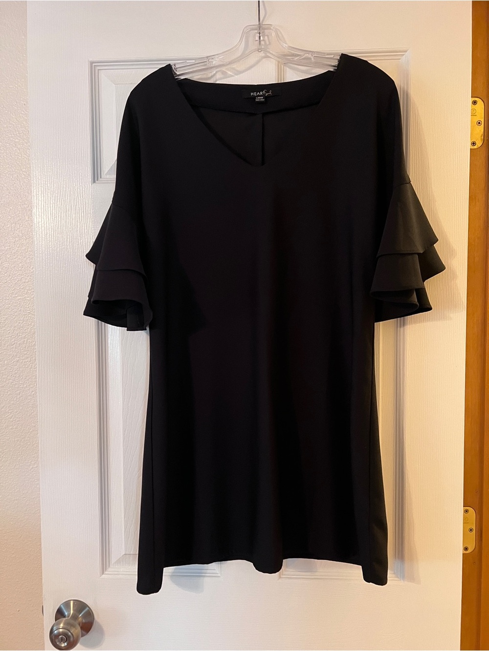 HeartSoul Black V-Neck Dress with Layered Ruffle Sleeves
